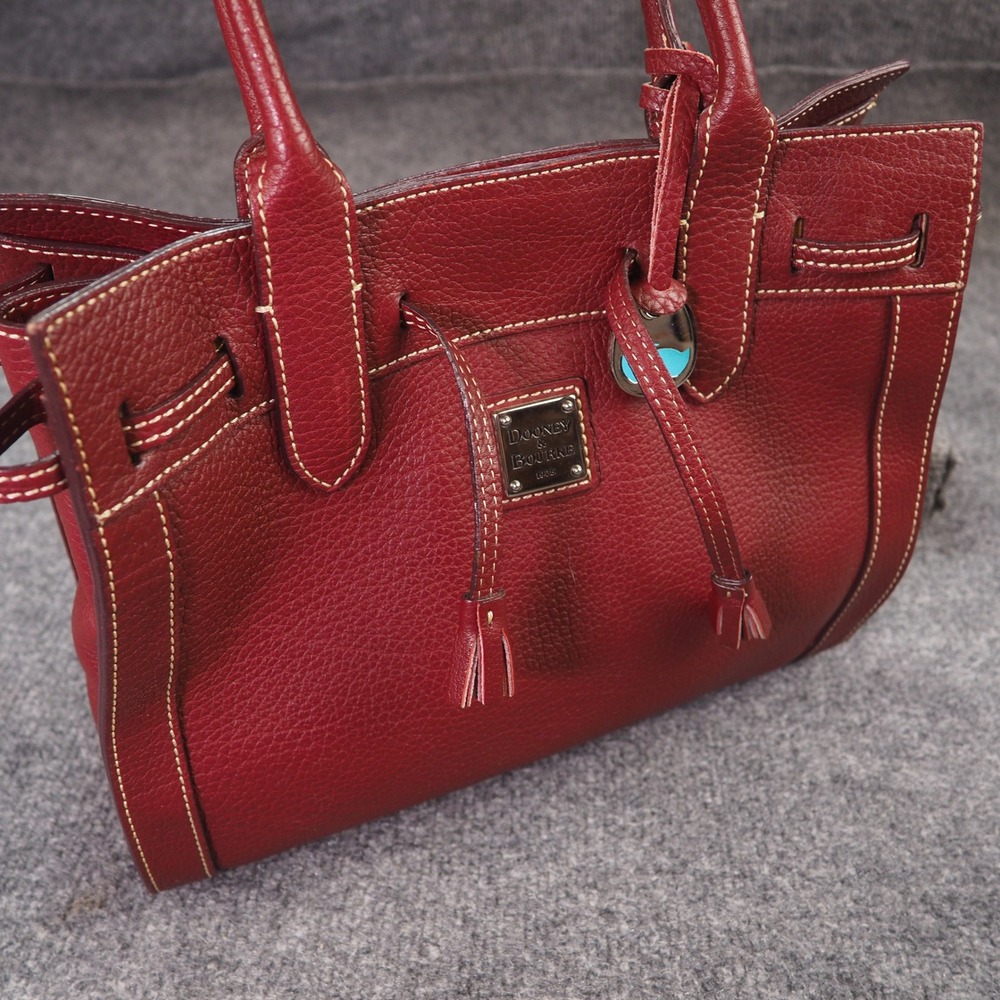 Dooney & Bourke City Barlow Satchel Burgundy Pebbled Leather Tassel Bag